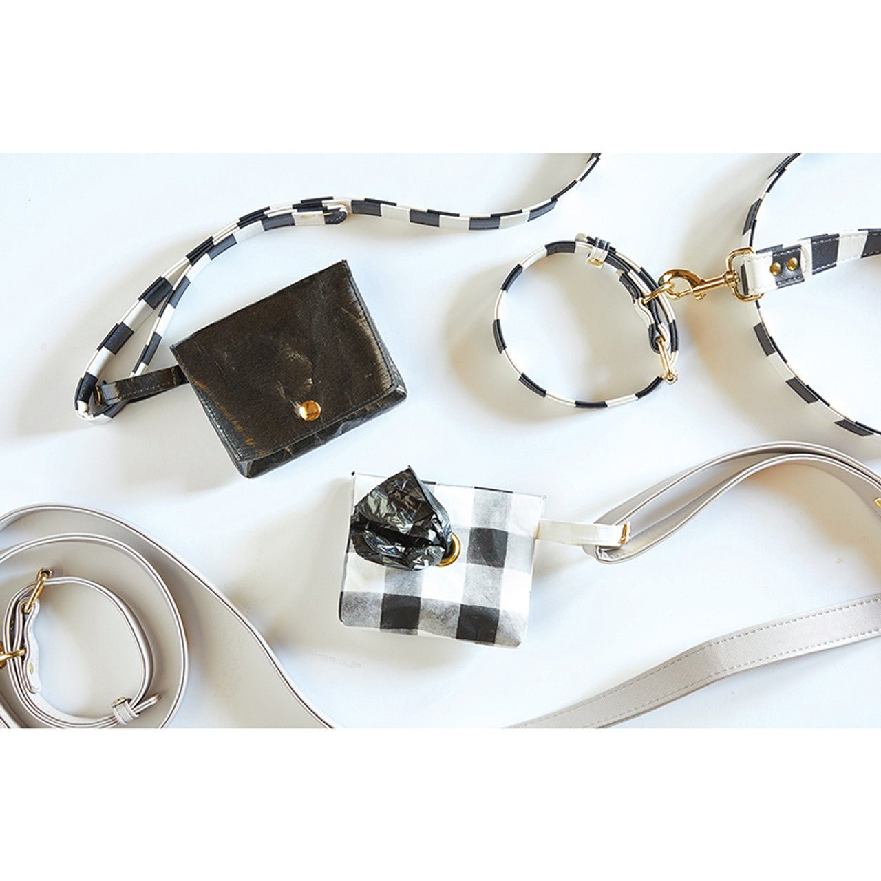 Dog Collar in Cabana Black and White Stripes | 10" - 15" Neck | Faux Saffiano Leather SALE