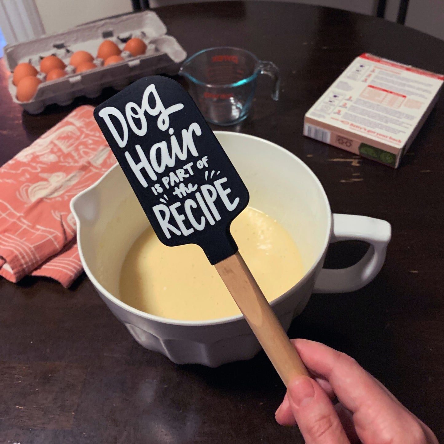 Dog Hair Is Part of The Recipe Spatula With A Wooden Handle