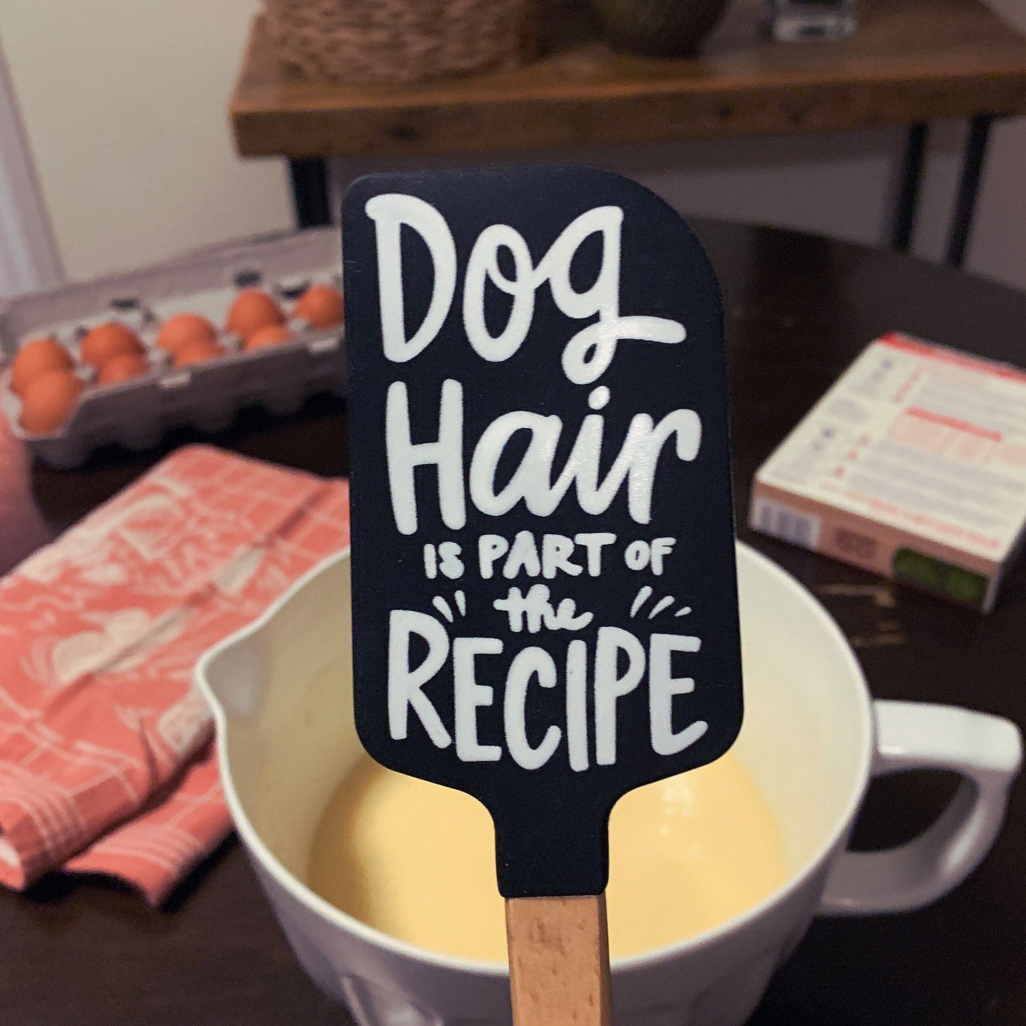 Dog Hair Is Part of The Recipe Spatula With A Wooden Handle