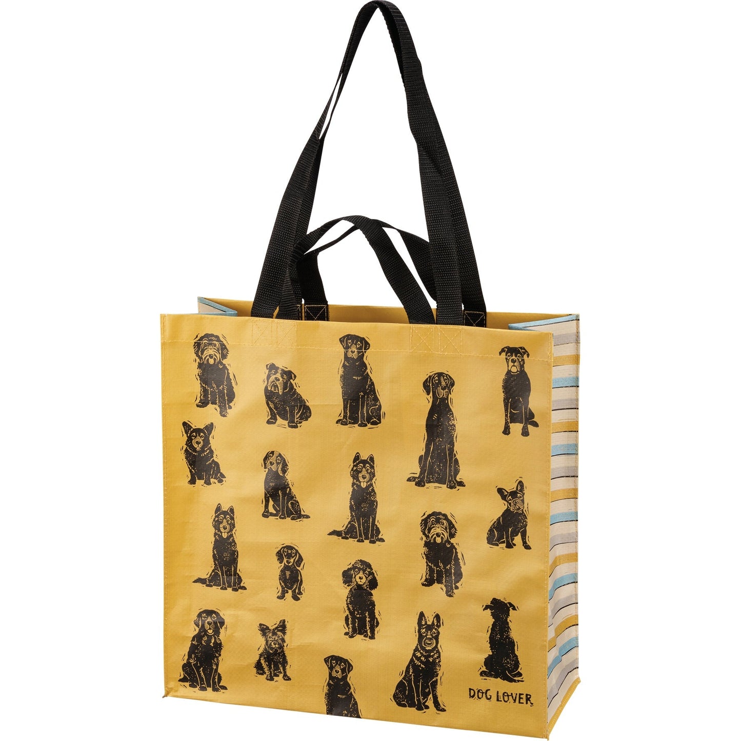 Dog Lover Double-sided Market Tote | Block Print Dog Designs Shopping Bag | 15.50" x 15.25" x 6"