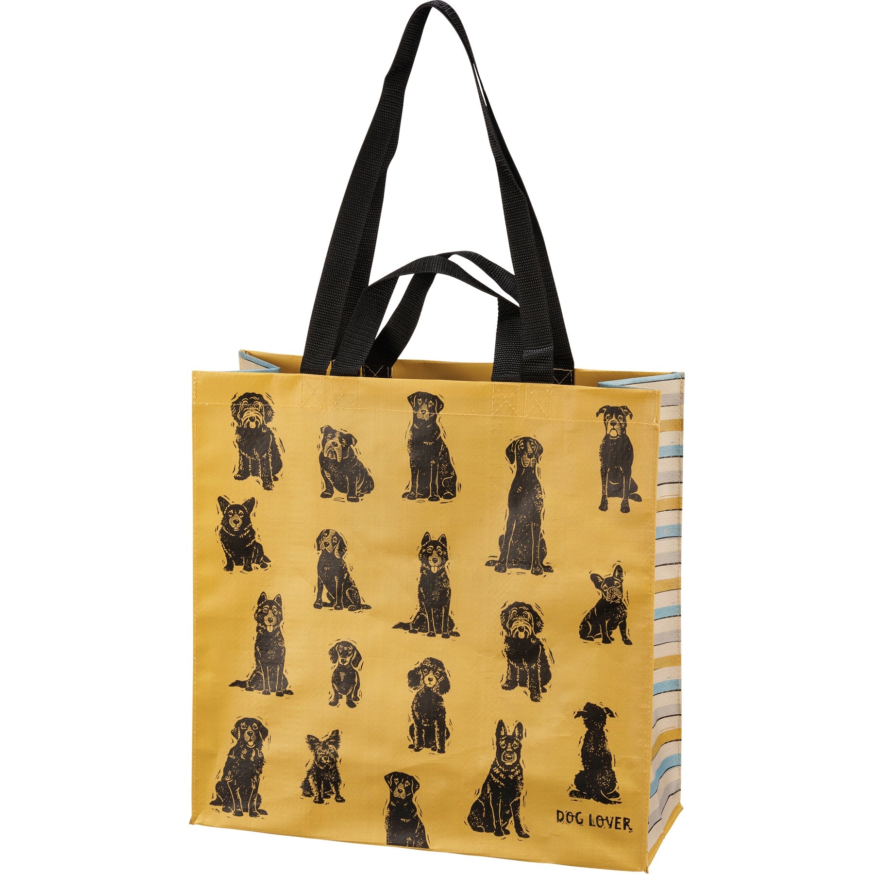 Dog Lover Double-sided Market Tote | Block Print Dog Designs Shopping Bag | 15.50" x 15.25" x 6"