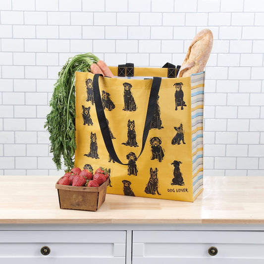 Dog Lover Double-sided Market Tote | Block Print Dog Designs Shopping Bag | 15.50" x 15.25" x 6"