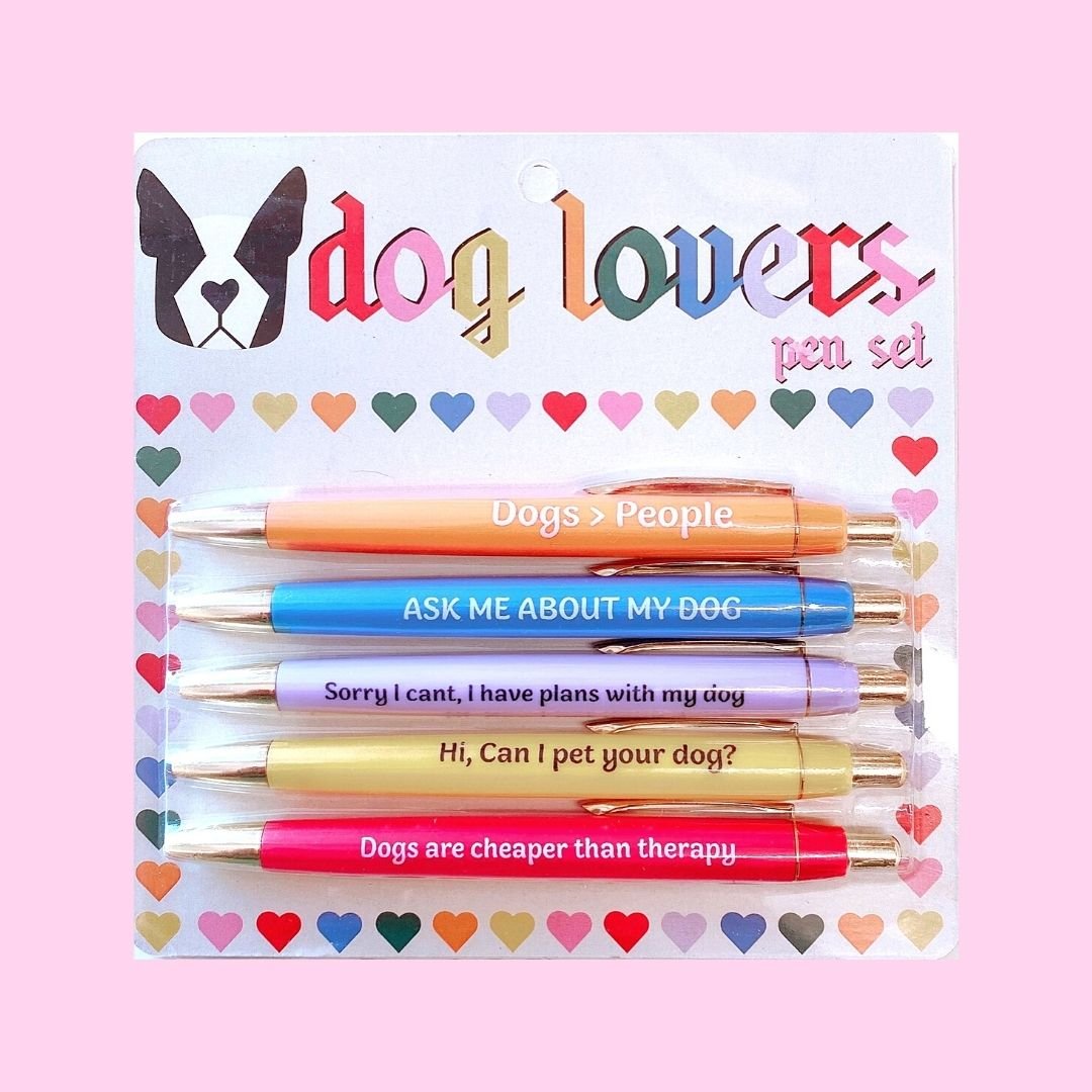 Dog Lovers Multicolor Pen Set | 5 Funny Pens Packaged for Gifting | Dogs > People, Dogs Are Cheaper Than Therapy...