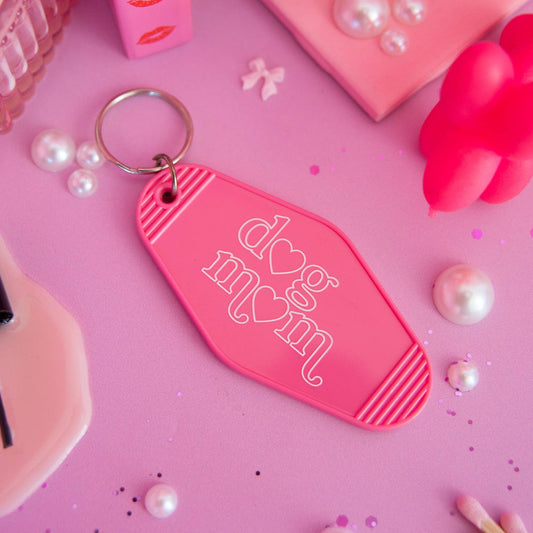 Dog Mom Keychain | Pink Vintage Motel Style Key Tag