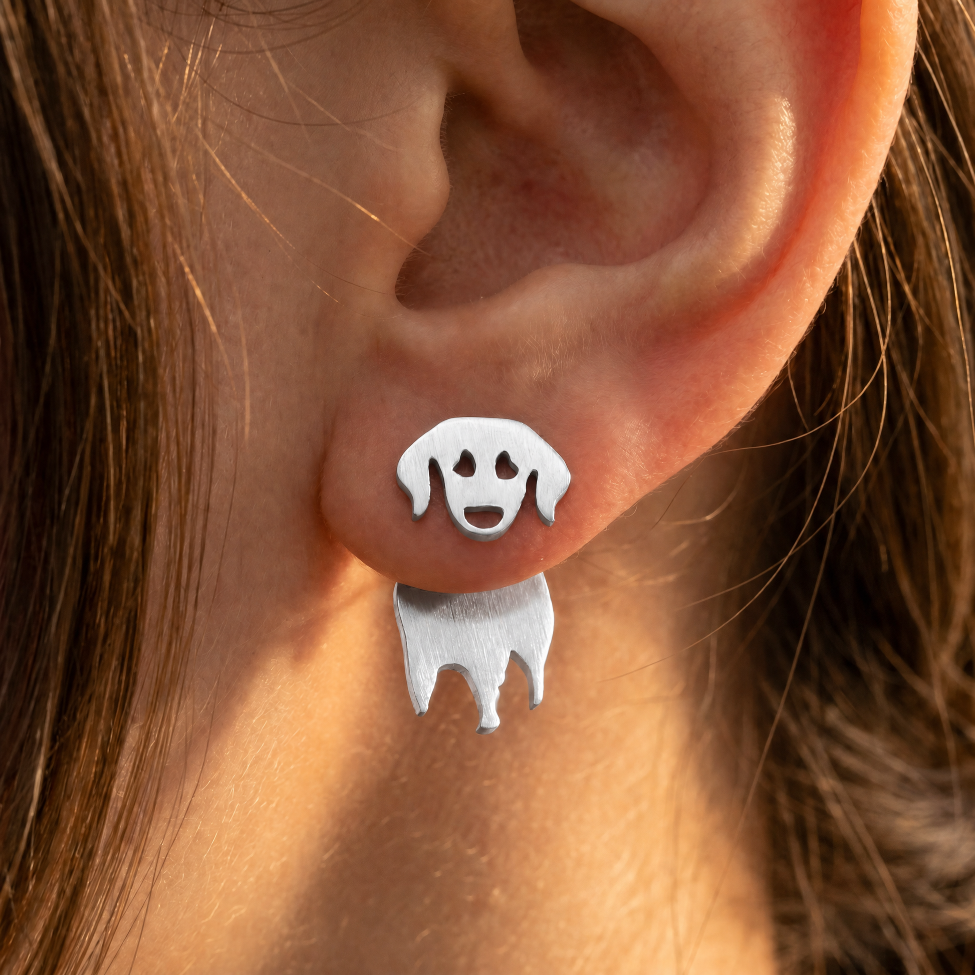 Doggy Stud Earrings | Peeking Dog Illusion Studs | Gold or Silver | Mini-Paper & Quartz-The Bullish Store