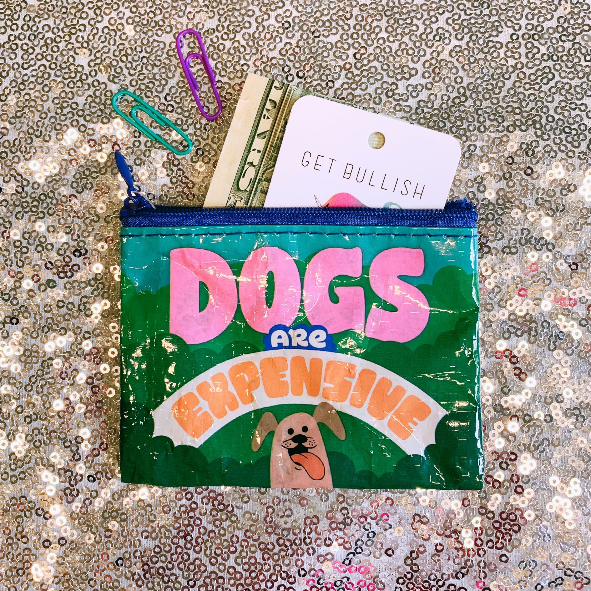 Dogs Are Expensive Coin Purse | Recycled Material | 3"h x 4"w | BlueQ at GetBullish