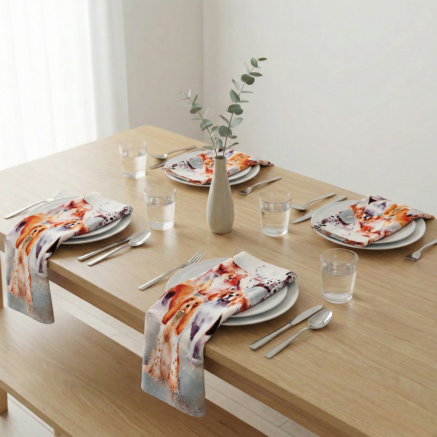 Dogs Cloth Napkins Set of 4 | Watercolor Dog Breed Cotton Napkins