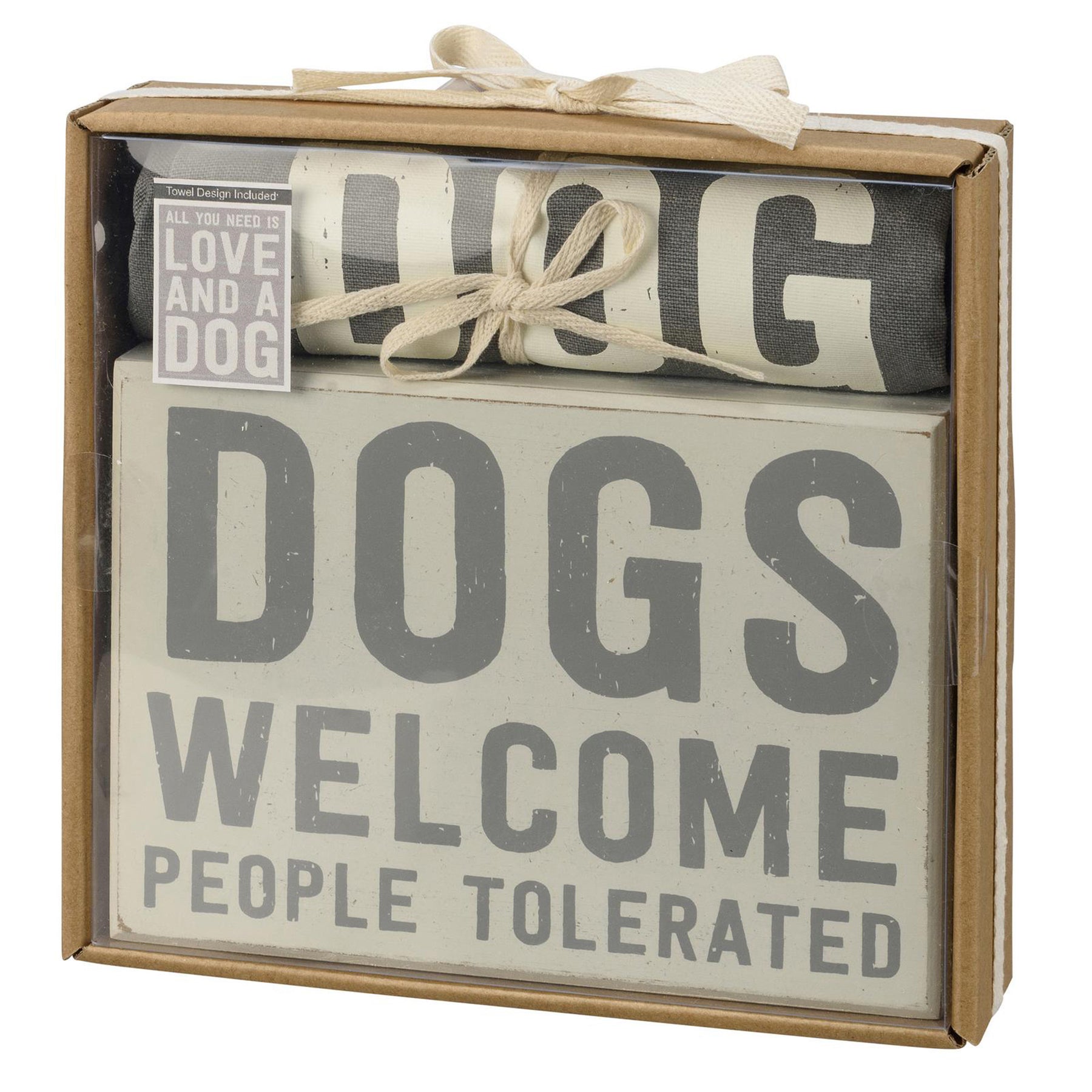 Dogs Welcome Box Sign And Dish Towel Set | Giftable