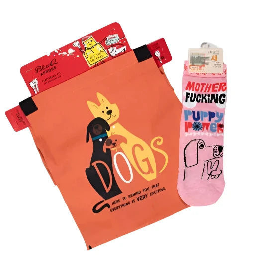 Dogs. Here To Remind You That Everything Is Exciting Funny Cooking and BBQ Apron Unisex 2 Pockets Adjustable Strap 100% Cotton | BlueQ at GetBullish