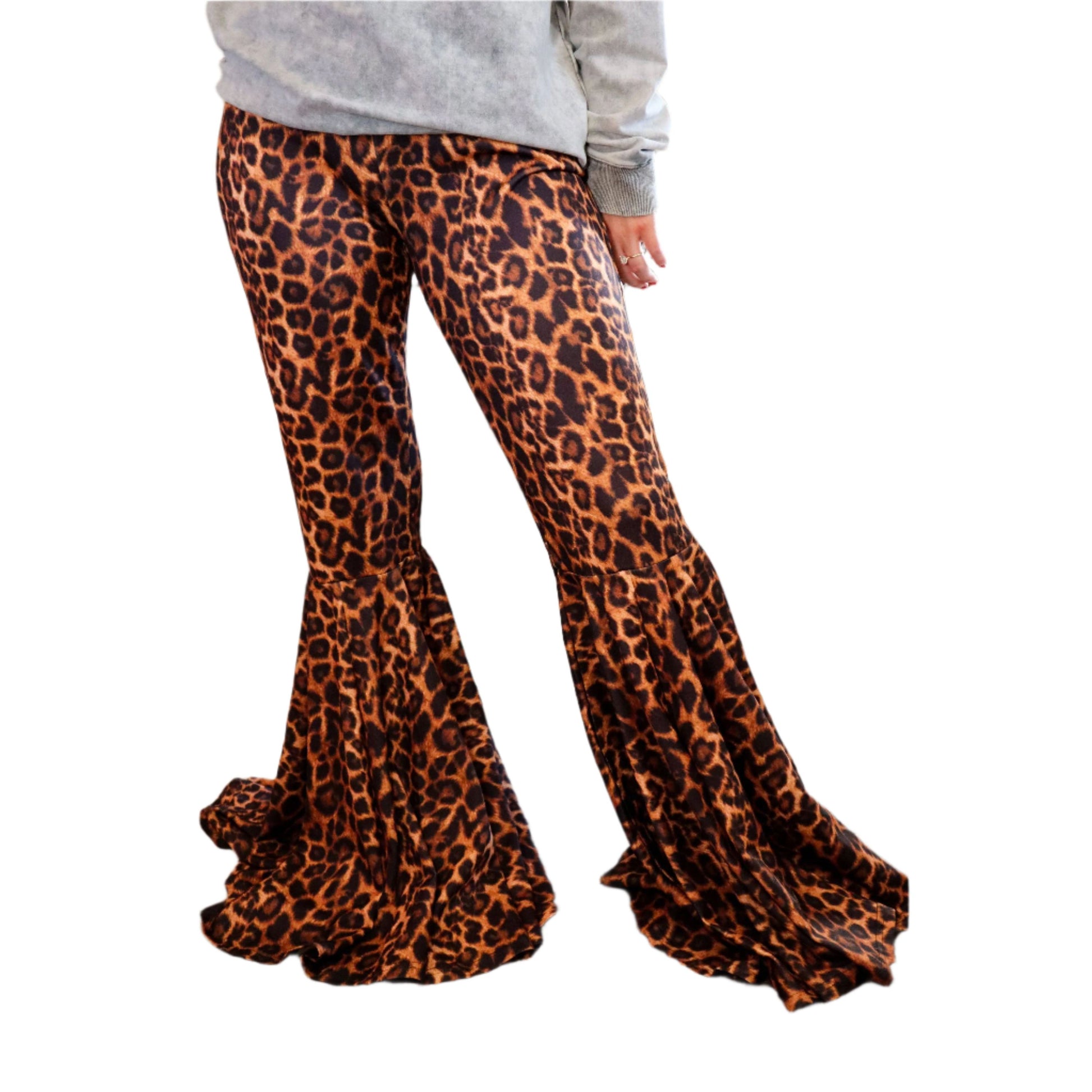 Dolly Leopard Printed Bell Bottom Pants | Western Theme Fashion [Available in 1X-3X]