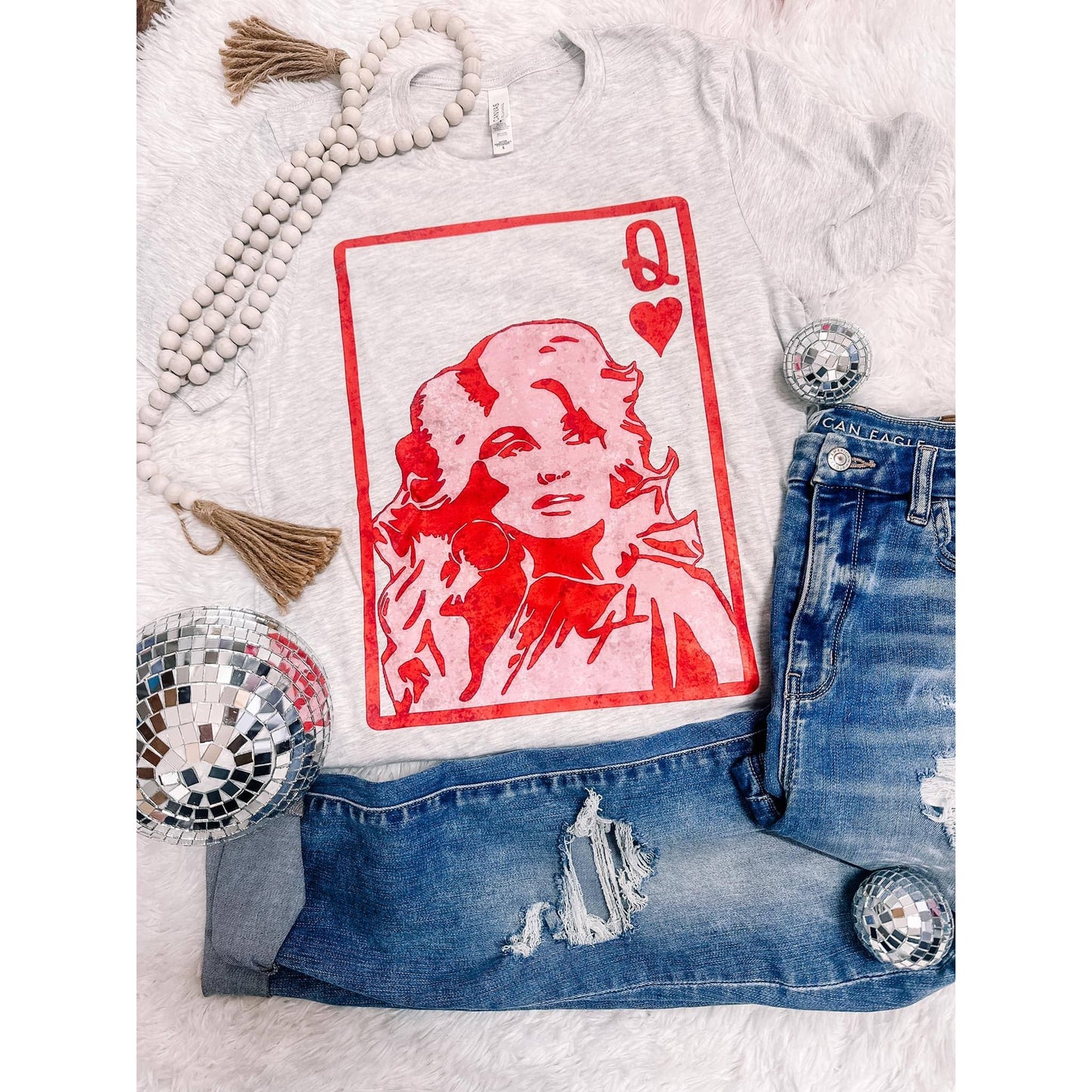 Dolly Queen of Hearts Graphic Tee Shirt in Cream/Natural [Sizes S-2XL]