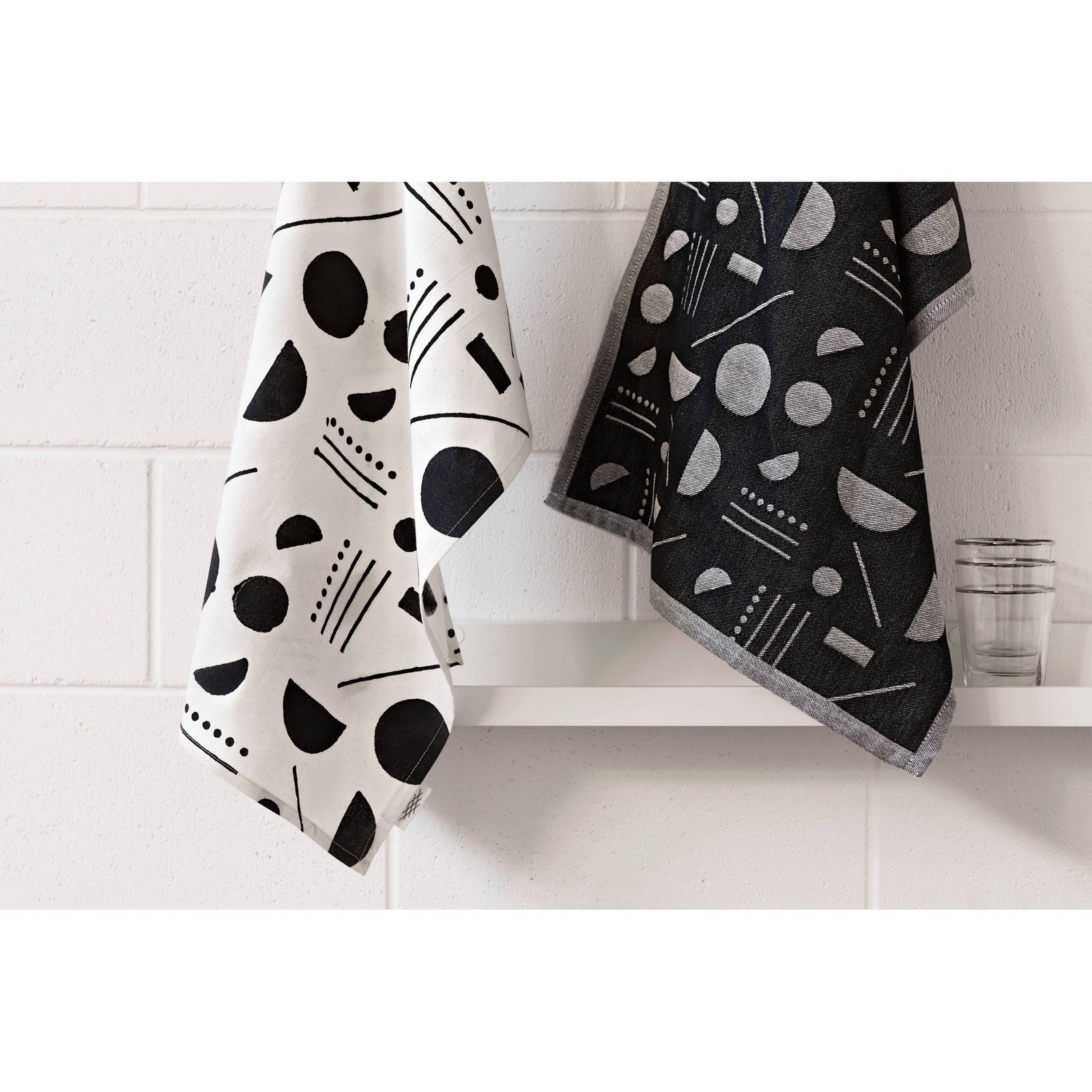 Domino Woven Cotton Jacquard Dishtowel | Geometry Modern Hand Tea Dish Cloth | 18" x 28"