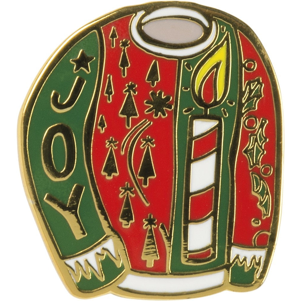 Don We Now Our Ugly Sweater Christmas Enamel Pin in Red and Green