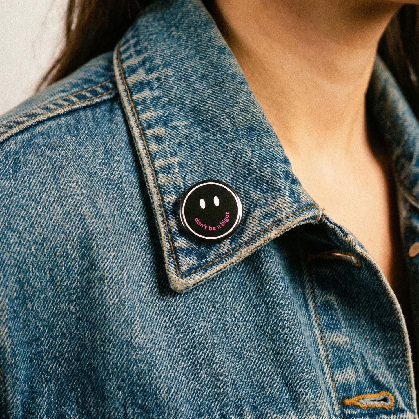 Don't Be a Bigot 1.25" Button Pin in Black | Pride Feminist Pinback Button Badge