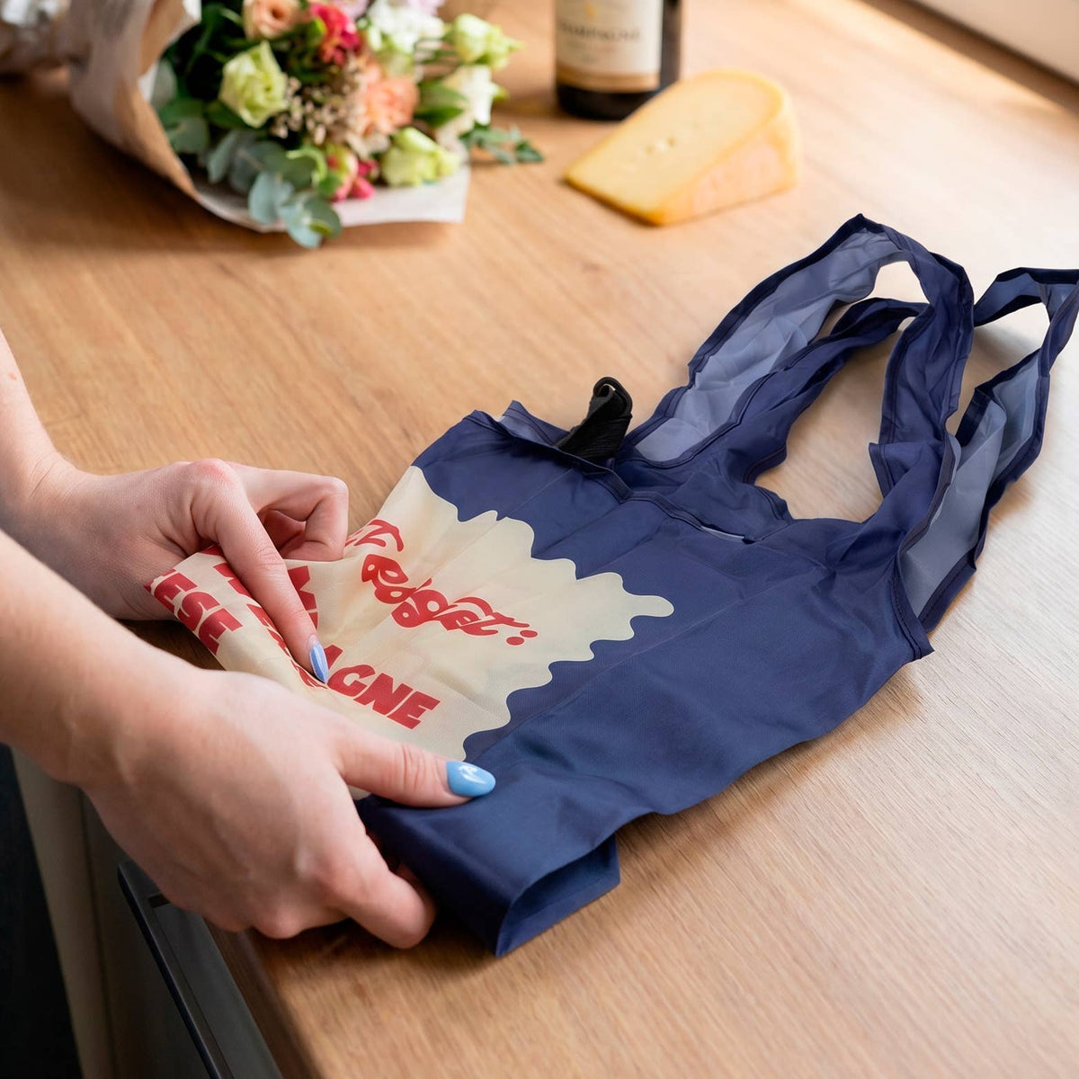 Don't Forget Champagne, Flowers, Cheese Foldable Shopping Bag