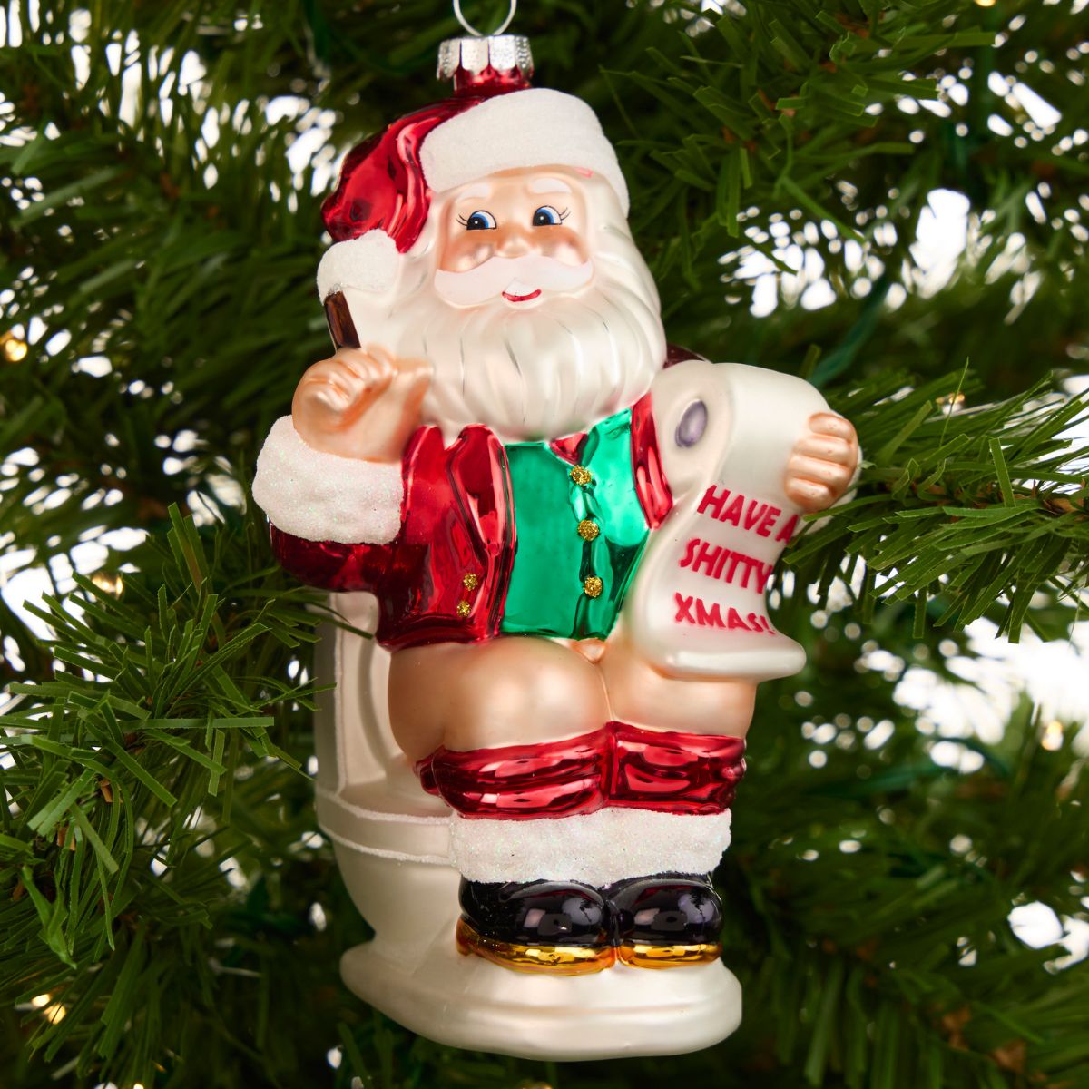 Don't Forget to Wipe Santa on the Toilet Hand-Blown Glass Christmas Holiday Ornament | Naughty Funny Xmas Gift