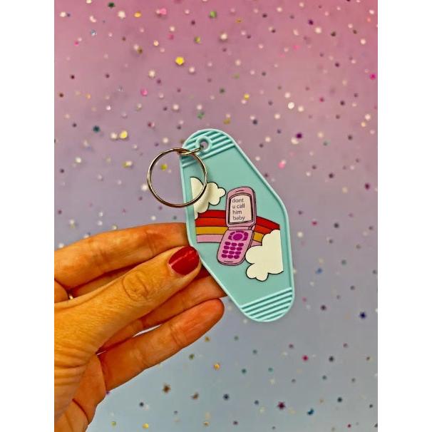 Don't u Call Him Baby Motel Keychain in Light Blue | Rainbow Retro