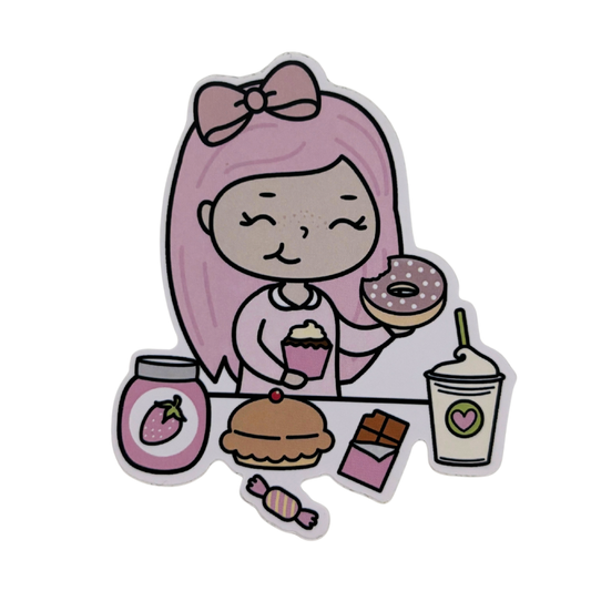 Donut Lover Vinyl Sticker | Kawaii Pink Hair Girl with Sweet Treats