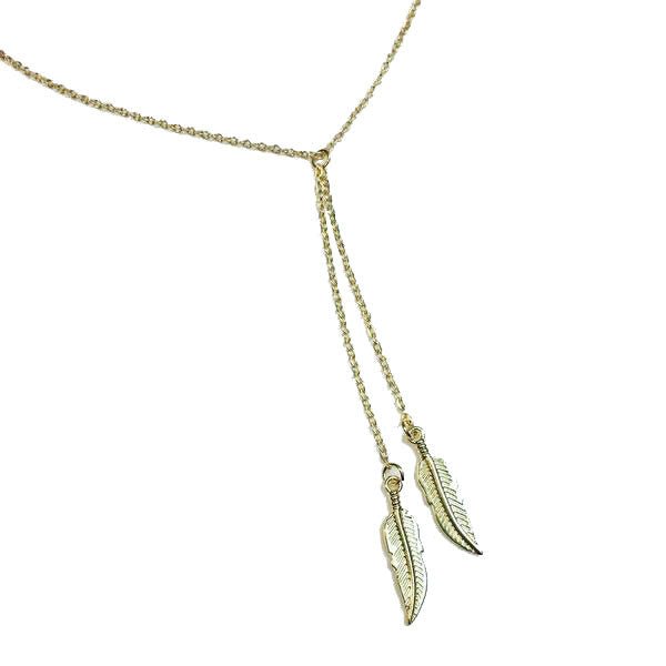 Double Leaf Modern Pendant Necklace in Gold