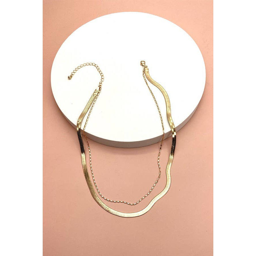 Double Snake and Largo Chain Necklace | Two Layer Gold Tone Jewelry