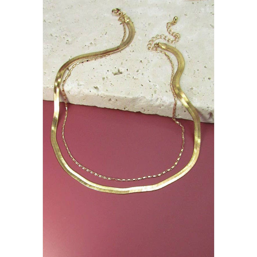 Double Snake and Largo Chain Necklace | Two Layer Gold Tone Jewelry