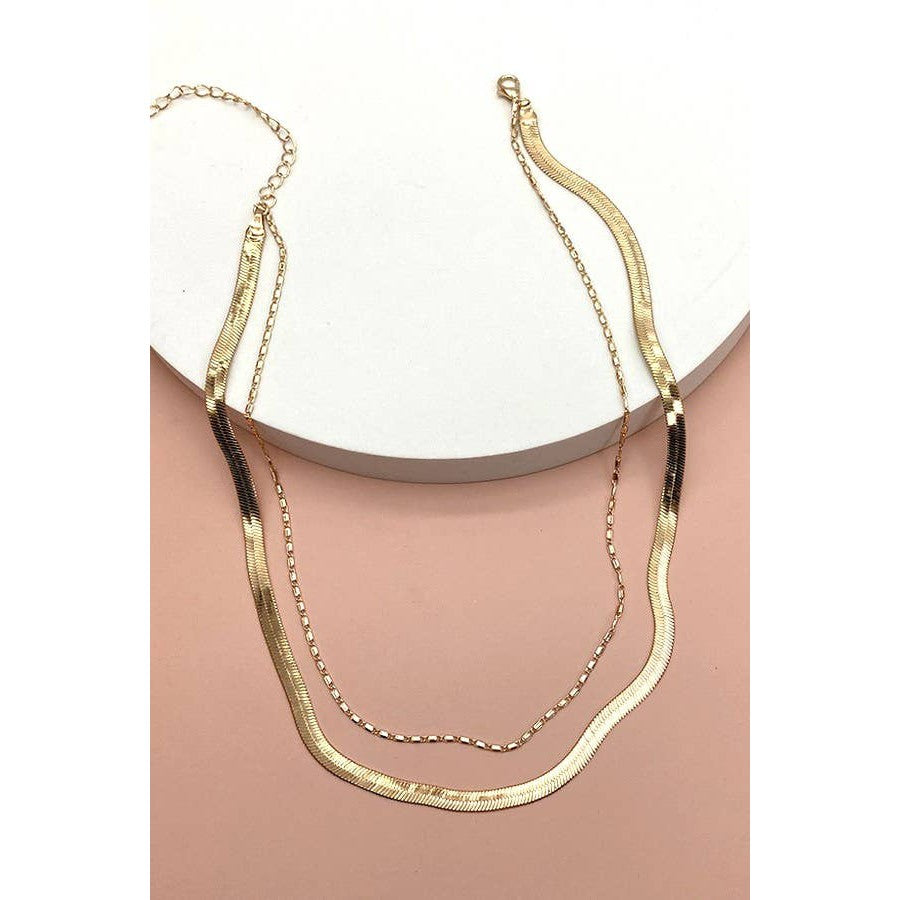 Double Snake and Largo Chain Necklace | Two Layer Gold Tone Jewelry