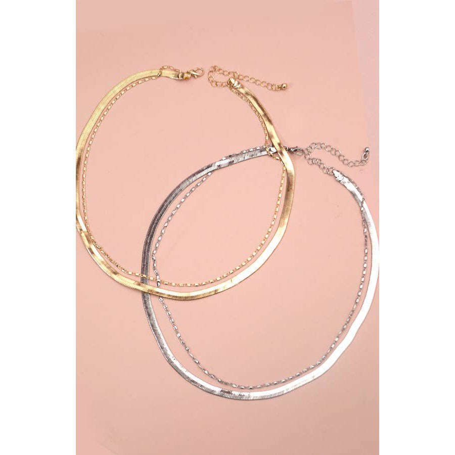 Double Snake and Largo Chain Necklace | Two Layer Gold Tone Jewelry