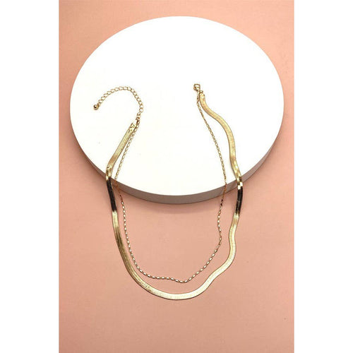 Double Snake and Largo Chain Necklace | Two Layer Gold Tone Jewelry