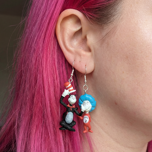 Dr. Seuss - The Cat in the Hat and Thing 2 Earrings | Dangle Fashion Jewelry