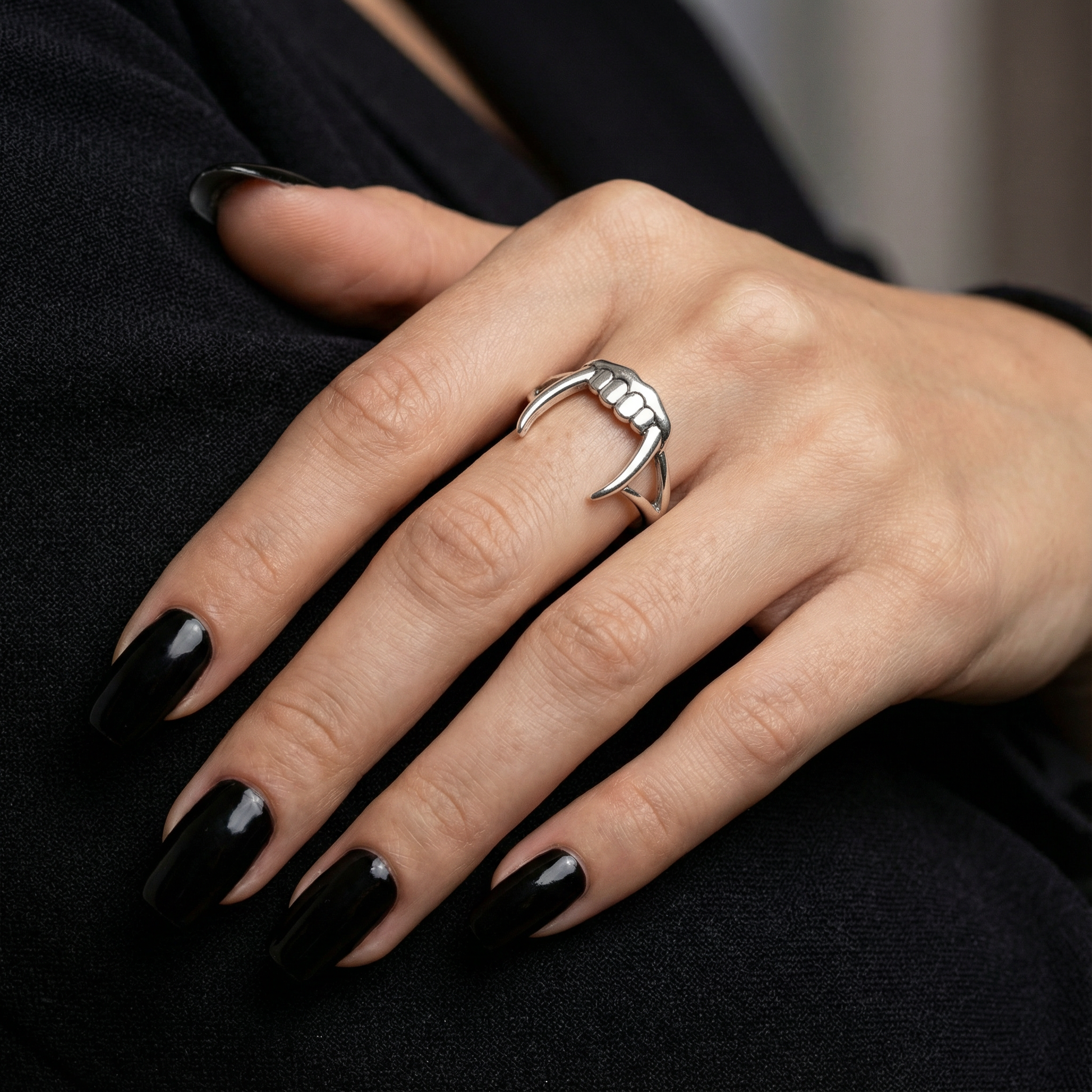 Dracula's Bite Vampire Fangs Teeth Sterling Silver Ring