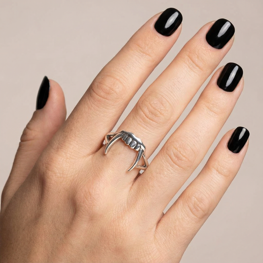 Dracula's Bite Vampire Fangs Teeth Sterling Silver Ring