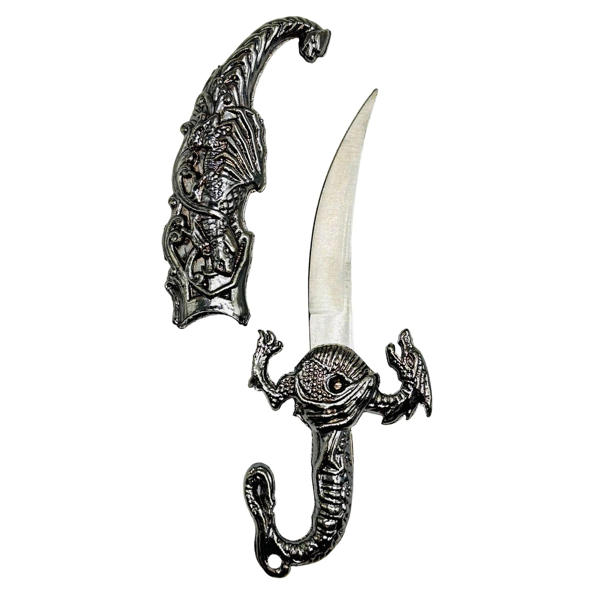 Decorative dagger style letter opener with ornate dragon handle on a white background