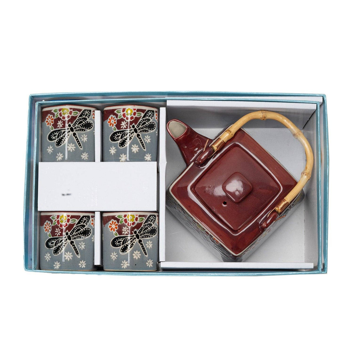 Dragonfly Tombo Porcelain Tea Set | 20 fl oz Teapot and 4 Hexagon Cups-Urban Tokyo-The Bullish Store