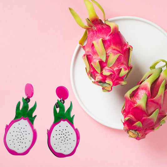 Dragonfruit Pitaya Oversize Funny Earrings | Lightweight Acrylic