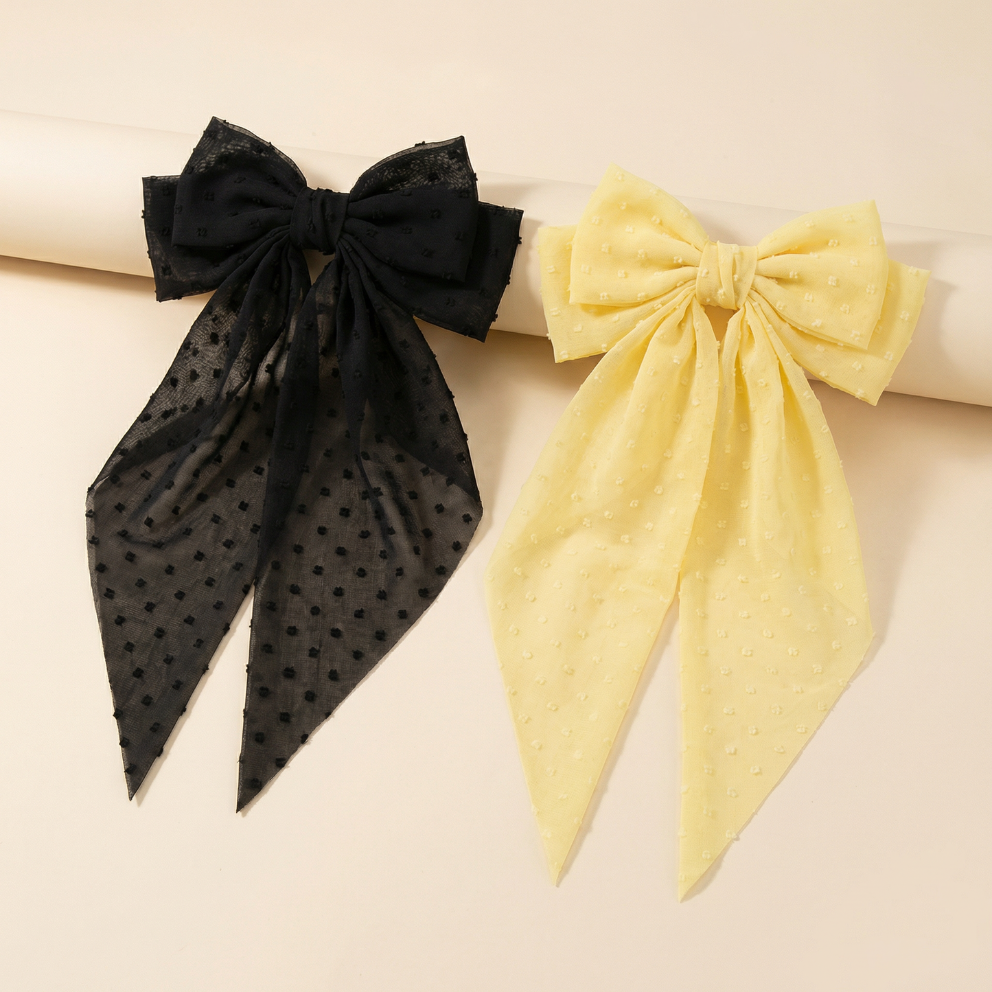 Dramatic Swiss Dot Hair Bow in Black or Yellow