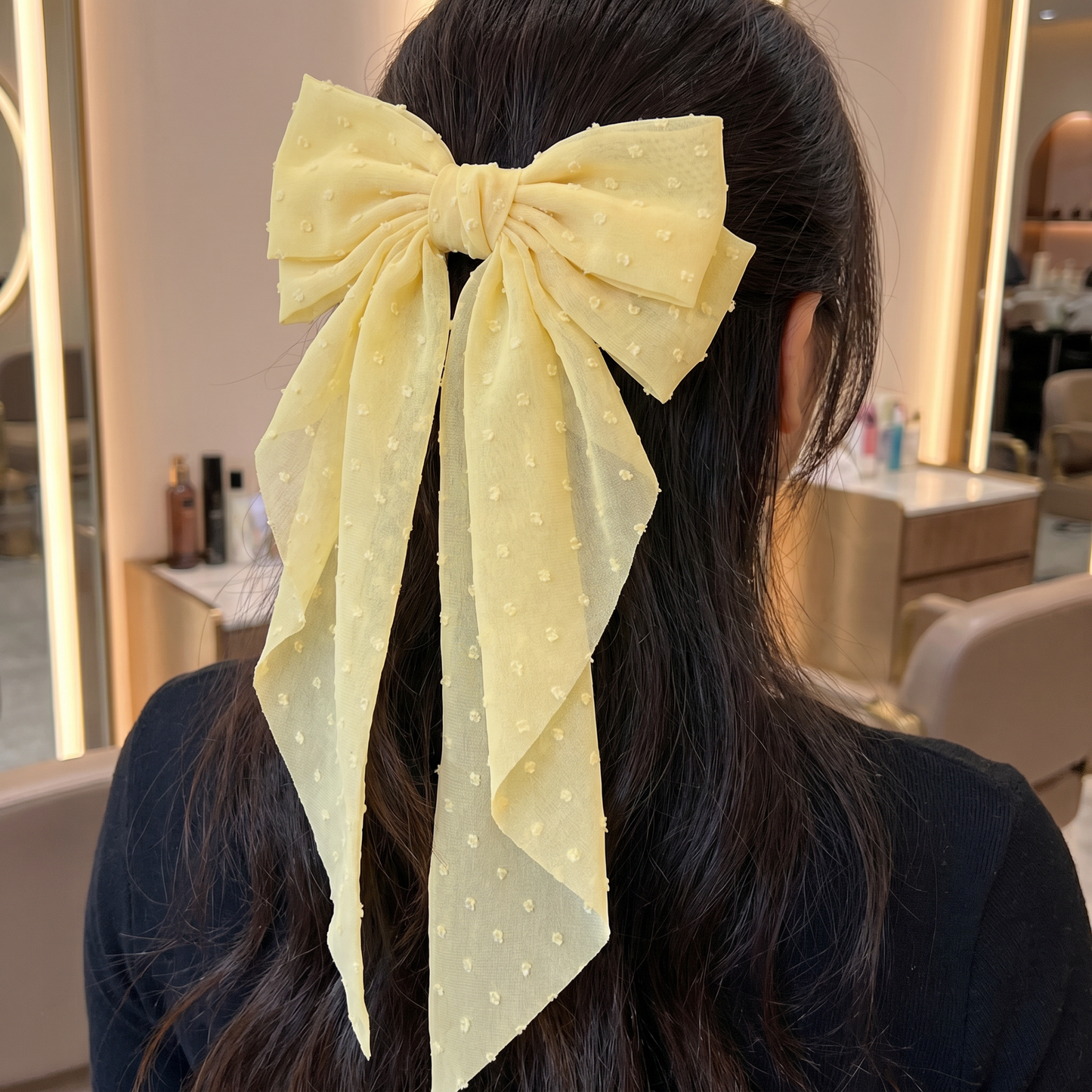 Dramatic Swiss Dot Hair Bow in Black or Yellow