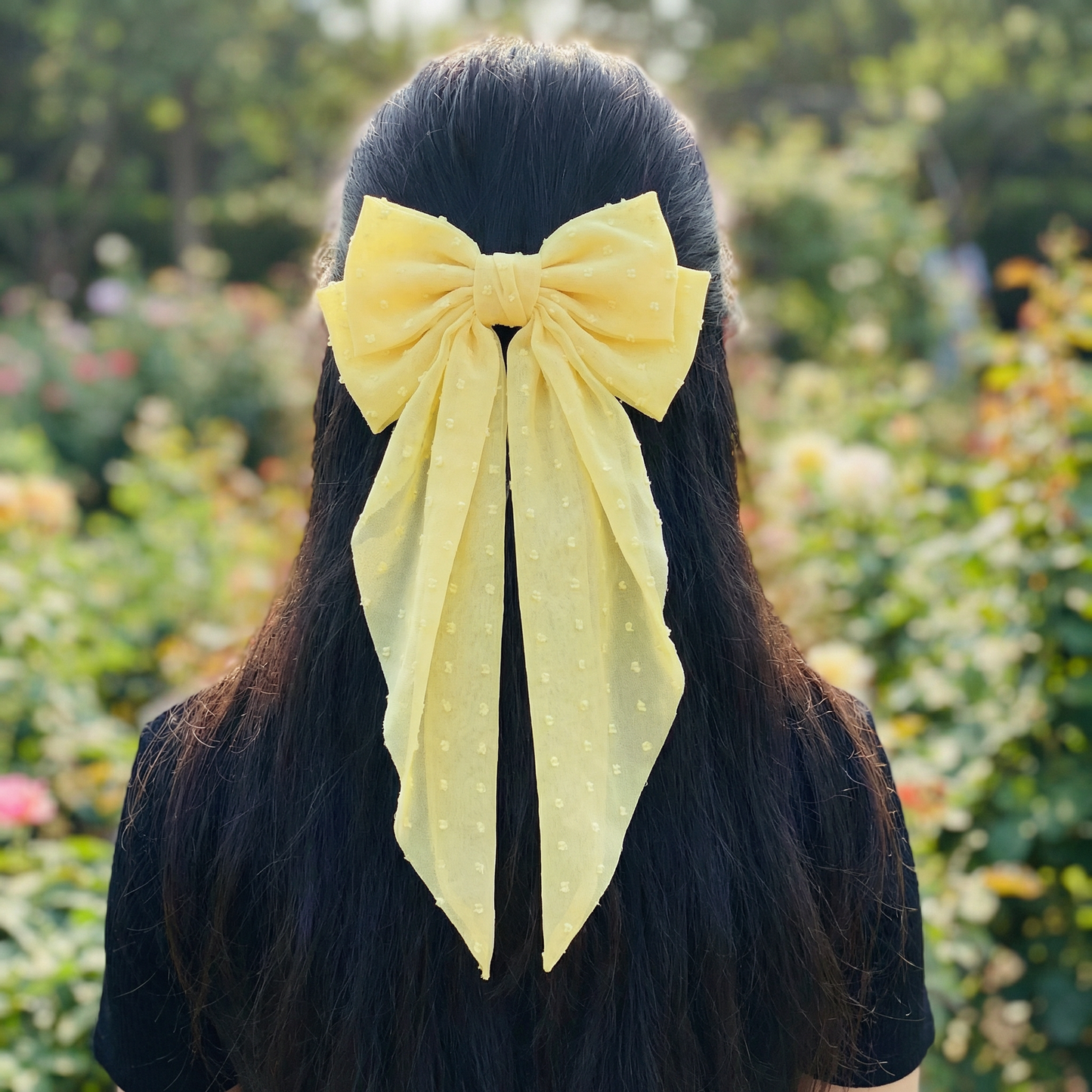 Dramatic Swiss Dot Hair Bow in Black or Yellow