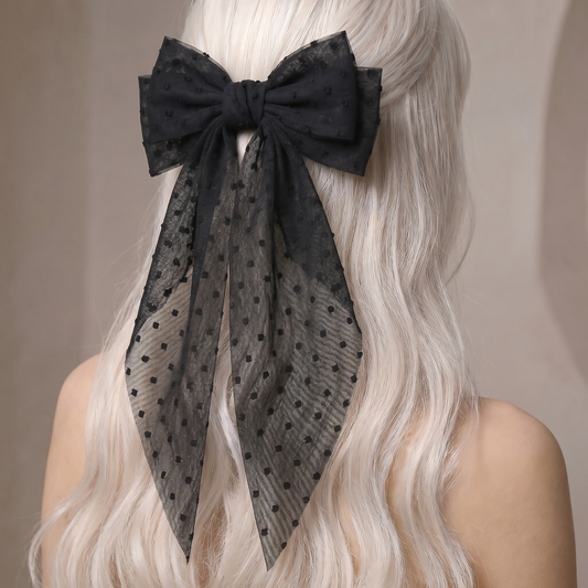 Dramatic Swiss Dot Hair Bow in Black or Yellow