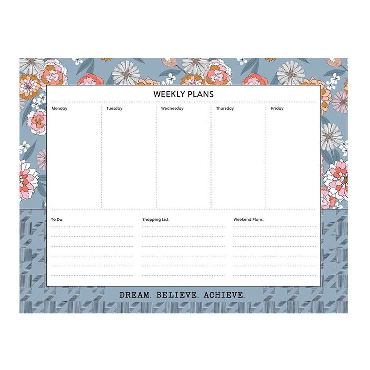 Dream Believe Achieve Undated Weekly Planner | Desk Table Organizer | 9" x 7"