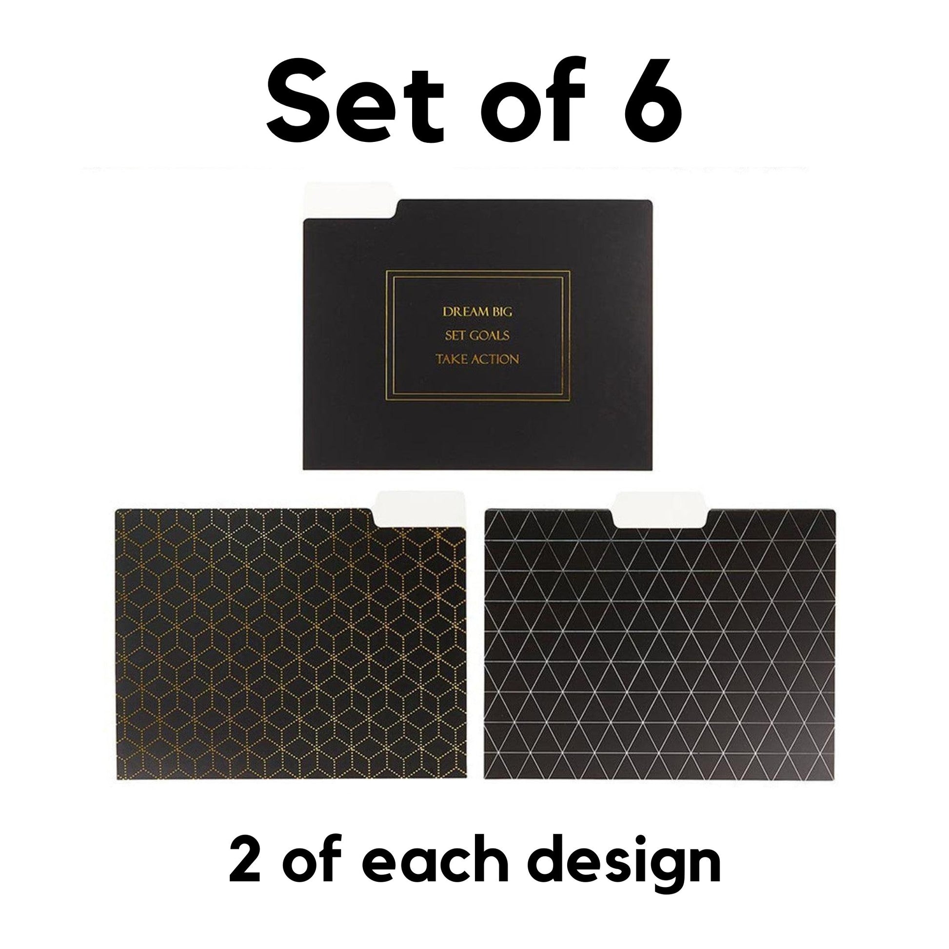 Dream Big File Folder Set in Black | 6 File Folders in Motivational Designs