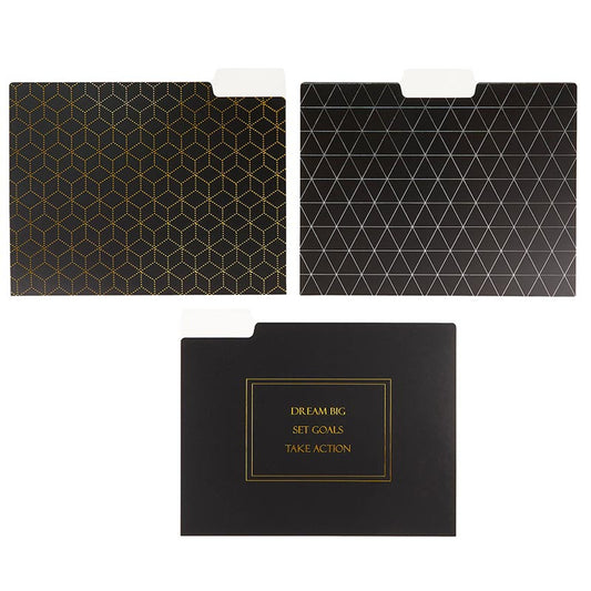 Dream Big File Folder Set in Black | 6 File Folders in Motivational Designs