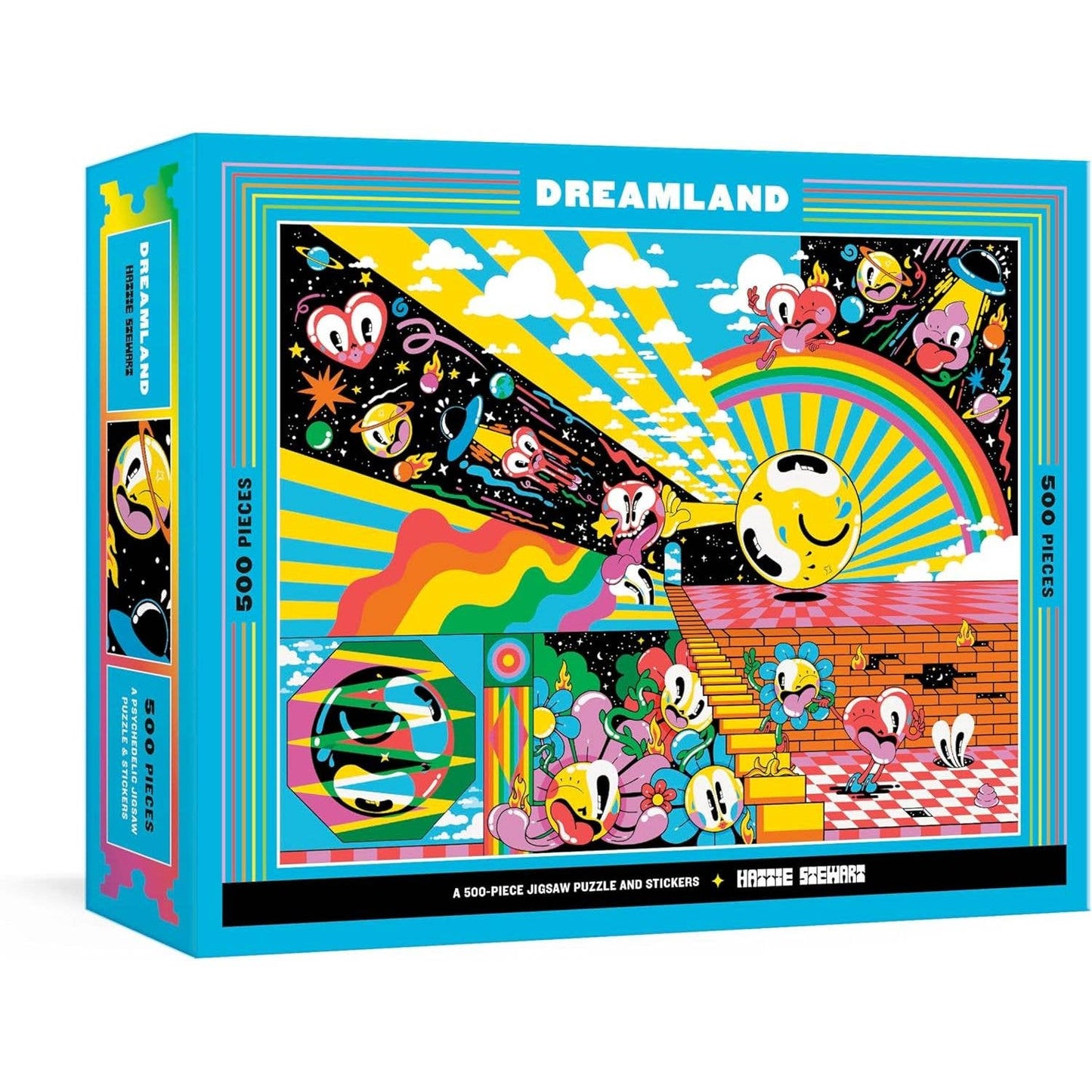 Colorful packaging of a puzzle titled 'Dreamland' with cartoon characters and vibrant design.