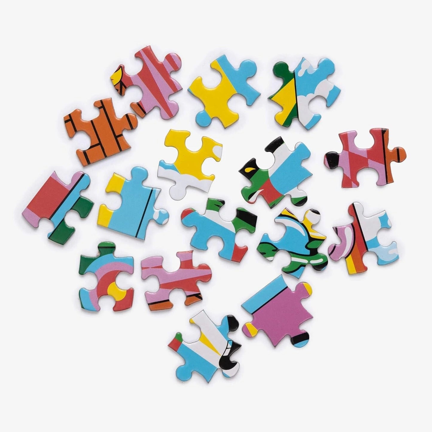 Colorful puzzle pieces on a white background