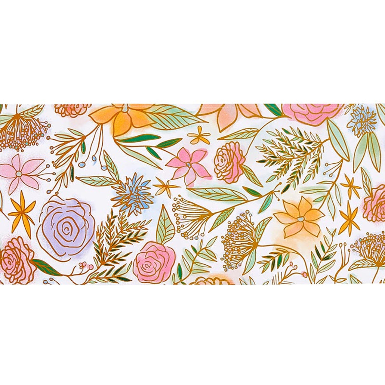 Dried Flowers Fabric Table Runner | Floral Design Cotton Table Mat | 13" x 70"