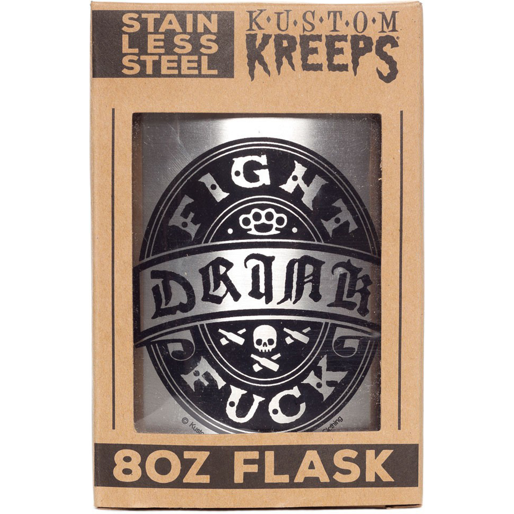Drink Fight Fuck Stainless Steel Hip Flask | Sourpuss Brand Rockabilly Barware | Punk Gift