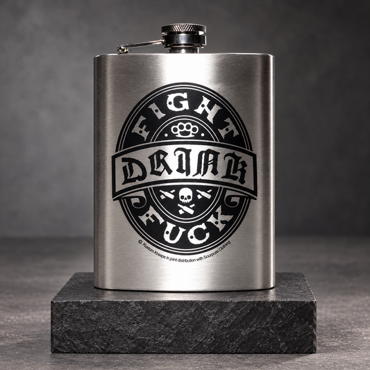 Drink Fight Fuck Stainless Steel Hip Flask | Sourpuss Brand Rockabilly Barware | Punk Gift-Sourpuss-The Bullish Store