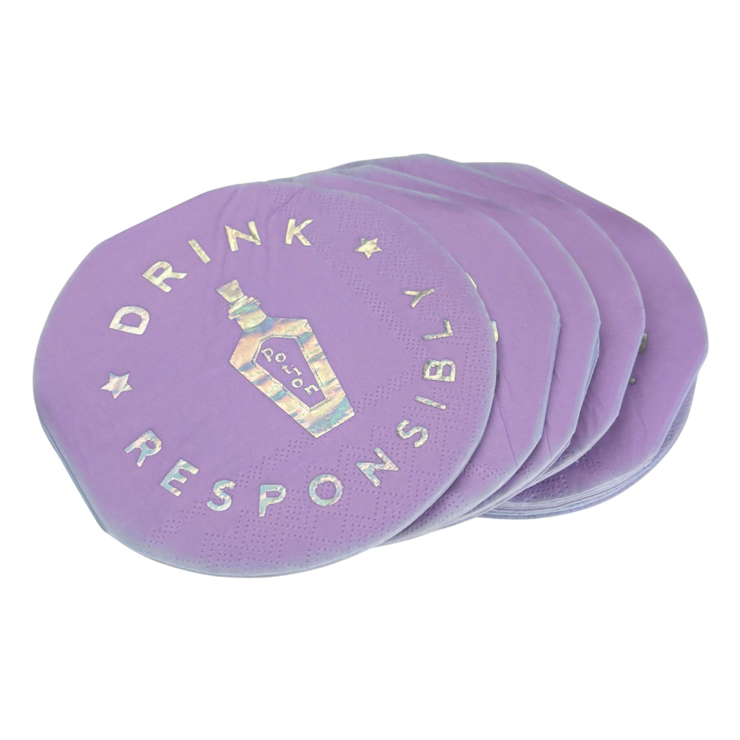 Drink Responsibly Silver Iridescent Potion Round Party/Beverage/Cocktail Napkins