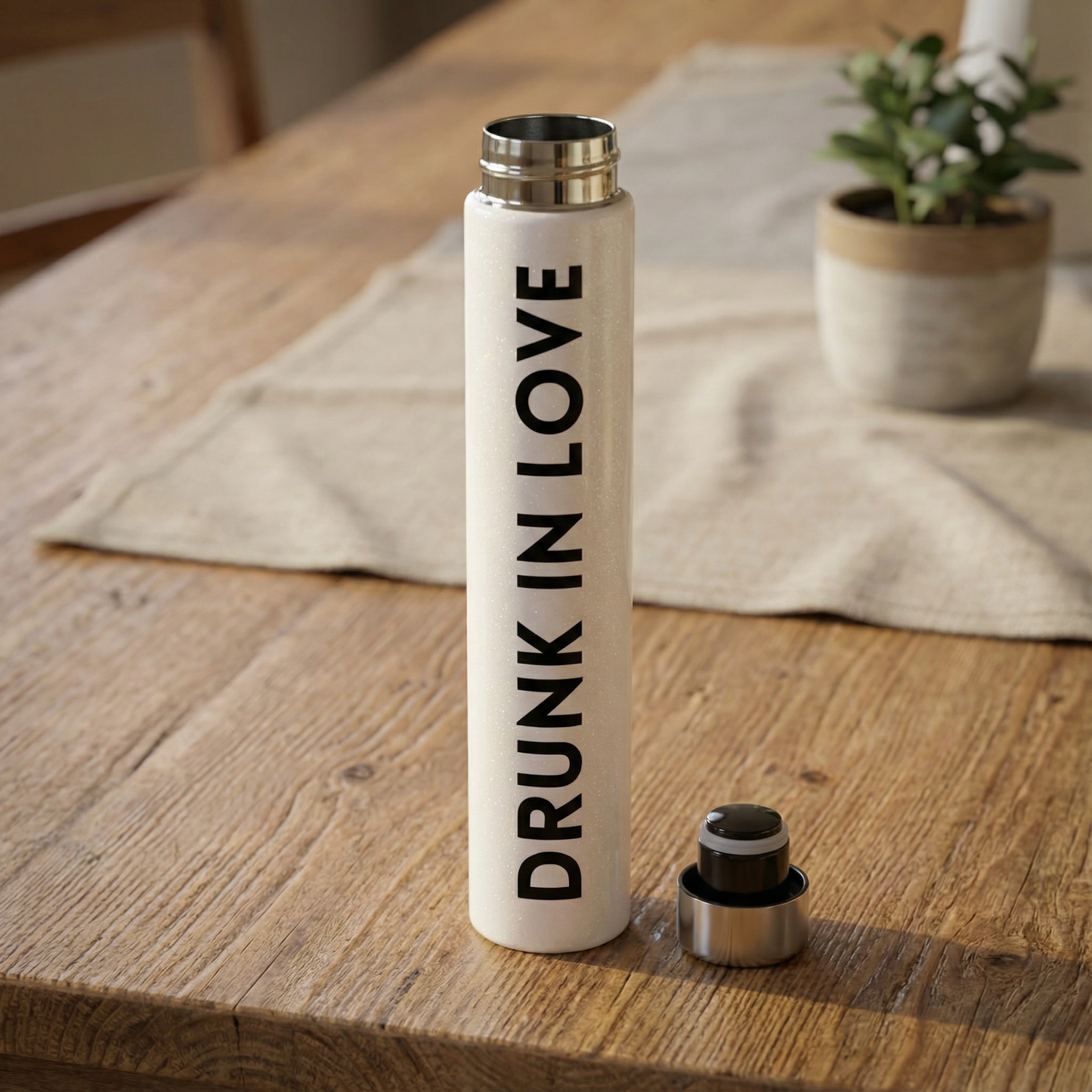 Drunk In Love Flask Bottle in White | Stainless Steel Double Wall Insulated Tumbler | 8oz