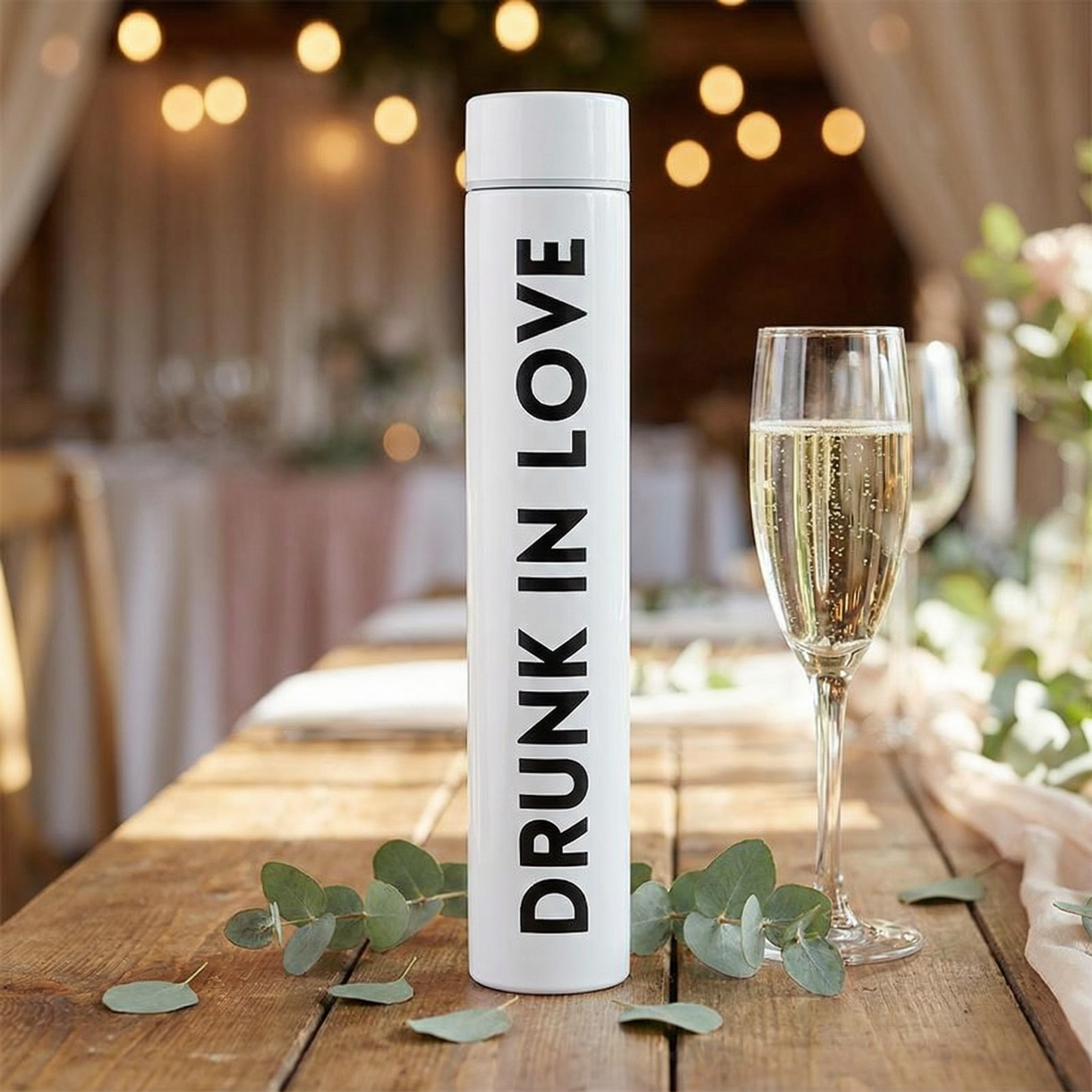 Drunk In Love Flask Bottle in White | Stainless Steel Double Wall Insulated Tumbler | 8oz