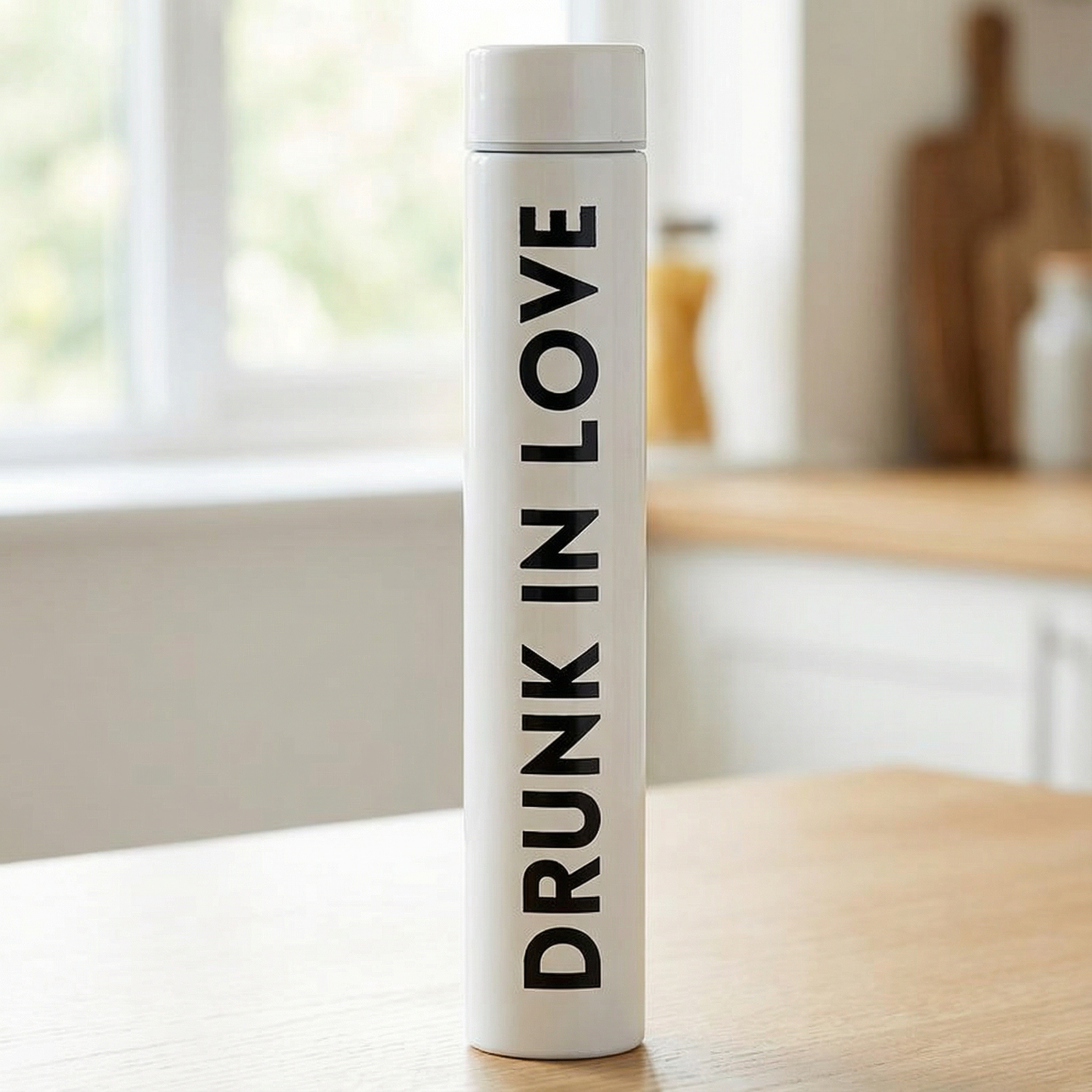 Drunk In Love Flask Bottle in White | Stainless Steel Double Wall Insulated Tumbler | 8oz
